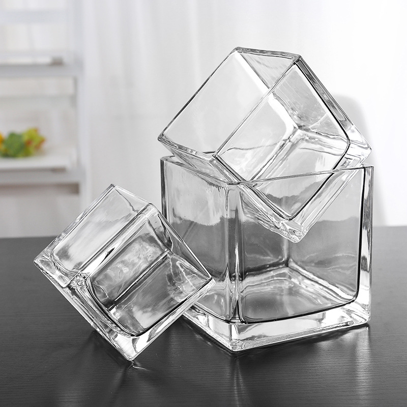 Professional candle supplier square clear glass jar tealight votive candle holder with different sizes and colors